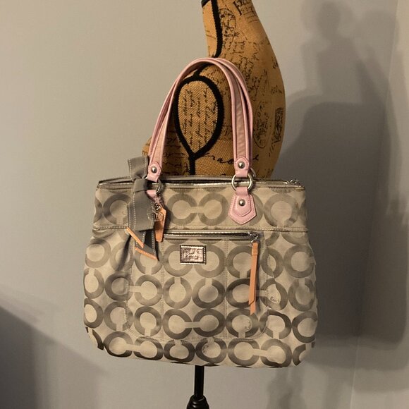 Coach Gray Pink Canvas Handbag Tote NWOT with Dust Bag - Picture 1 of 16